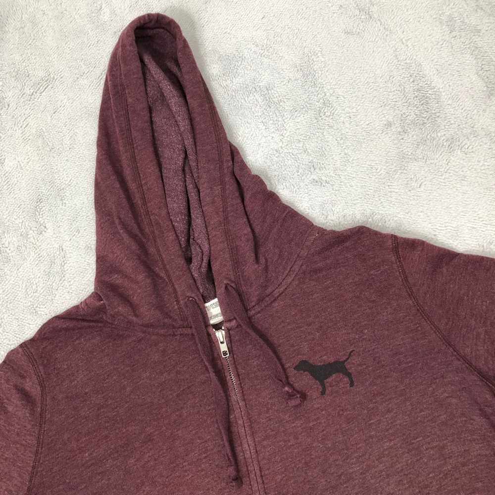 PINK Victoria's Secret Hoodie Women Large Burgundy Zip Up Script Logo Heathered